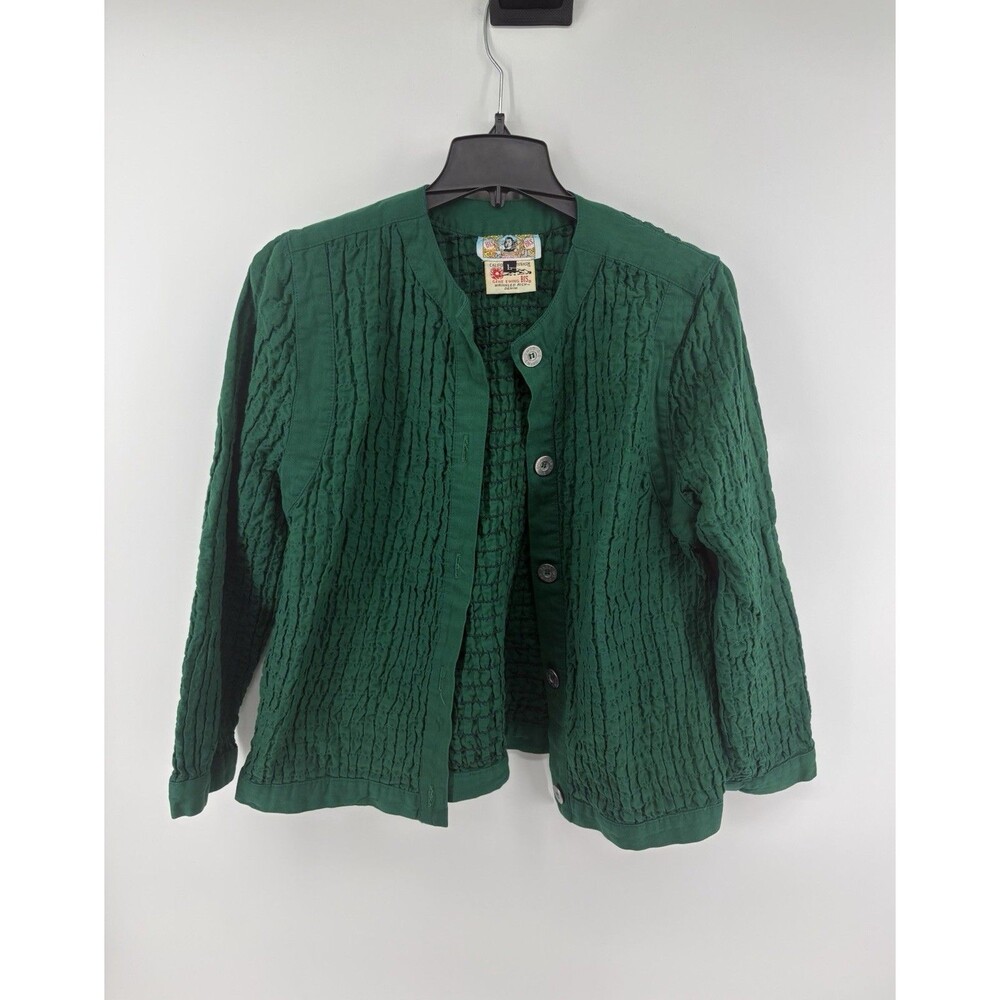 Gene Ewing Bis Women’s Green Crinkle Textured Button Up Jacket Vintage Large